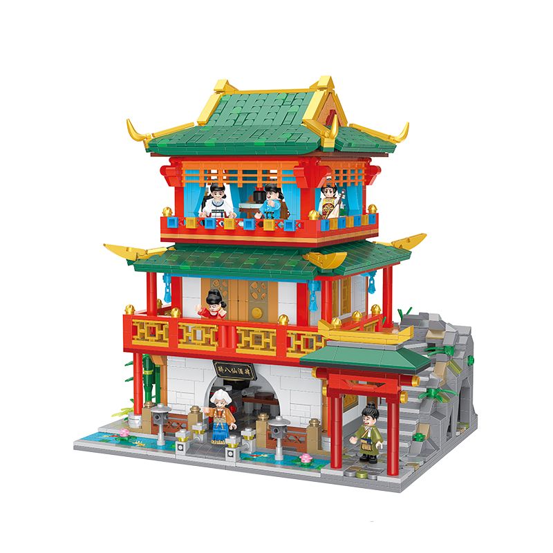 BALODY 21013 non Lego NHÀ HÀNG ZHUQUEFANG DRUNKEN EIGHT IMMORTALS bộ đồ chơi xếp lắp ráp ghép mô hình Chinatown Khu Phố Tàu 2526 khối