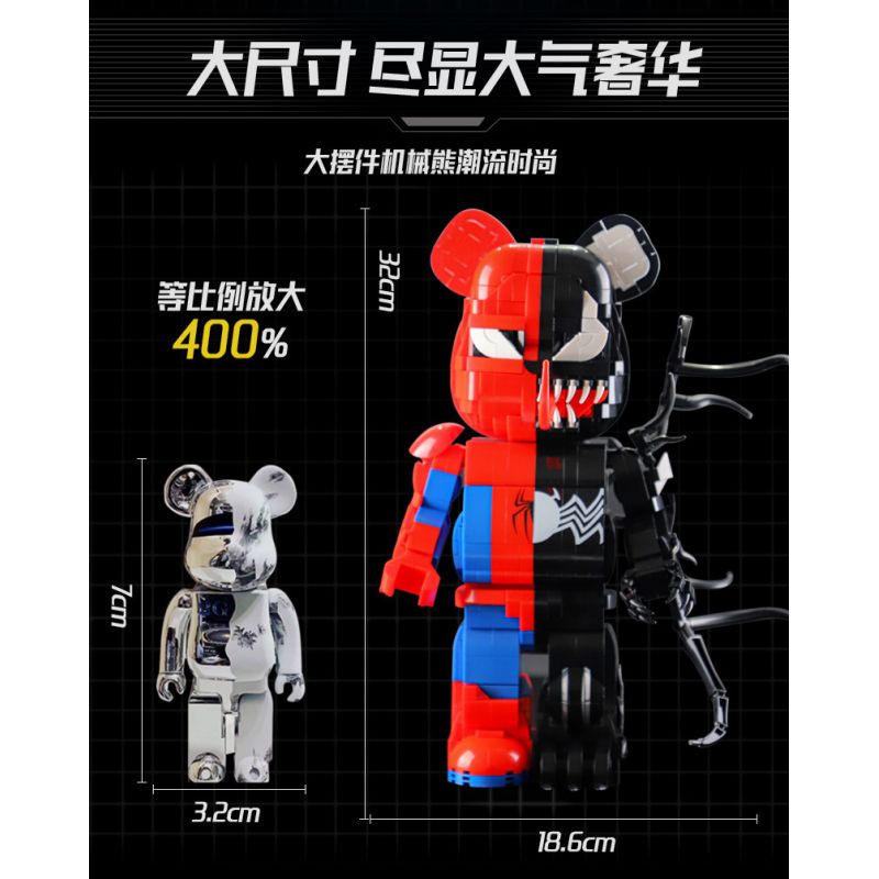 WANGAO 188007 non  GẤU MÁY SPIDER-MAN VENOM 400% bộ đồ chơi xếp lắp ráp ghép mô hình Marvel Super Heroes BEAR ROBOT Siêu Anh Hùng Marvel