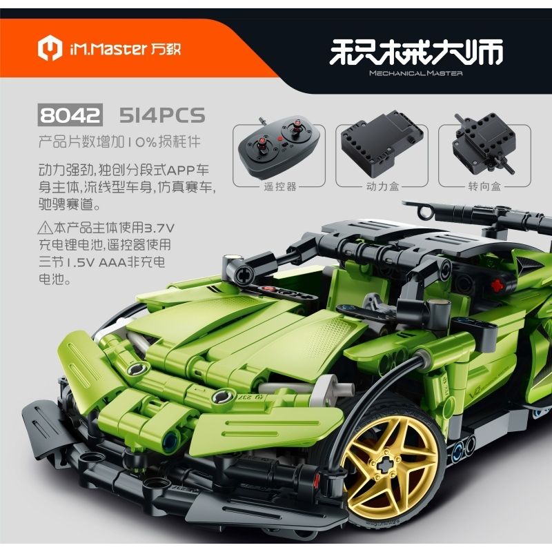 IM.MASTER QIHUI 8042 non  BẬC THẦY MÁY MÓC LAMBORGHINI bộ đồ chơi xếp lắp ráp ghép mô hình  Kỹ Thuật Công Nghệ Cao Mô Hình Phương Tiện 514 khối