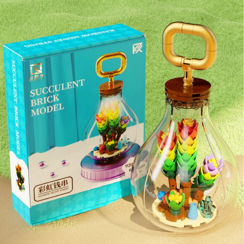 QIZHILE 92033 non  DÂY CẦU VỒNG bộ đồ chơi xếp lắp ráp ghép mô hình SUCCULENT BRICK MODEL RAINBOW MONEY STRING 124 khối