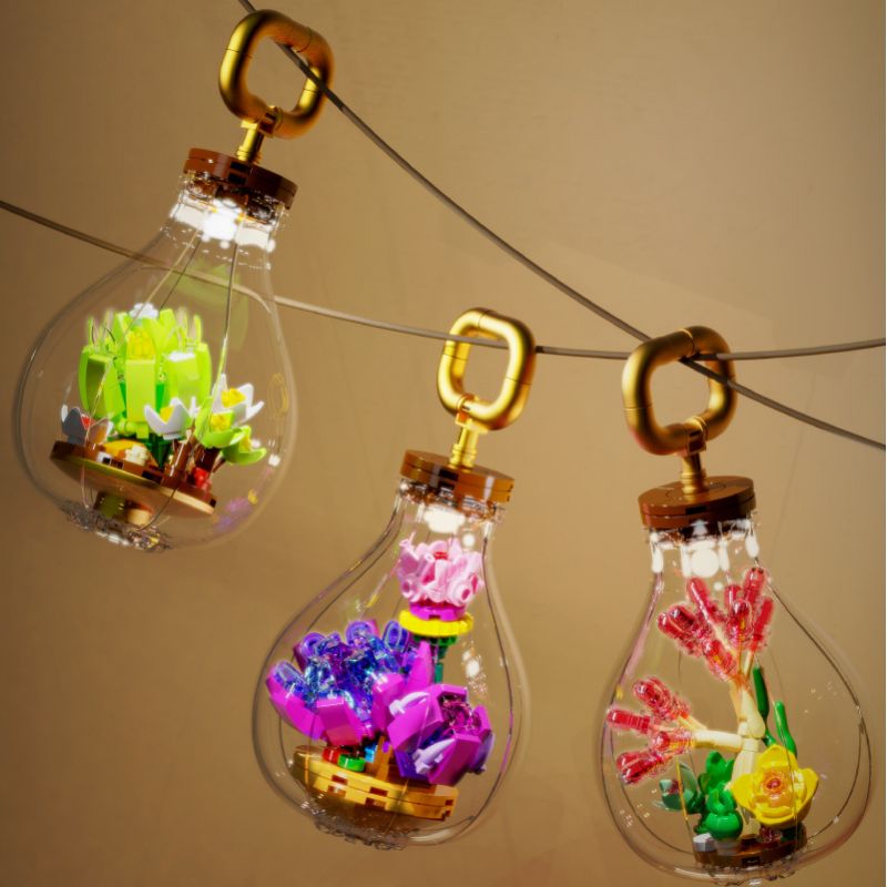 QIZHILE 92032 non  KỶ DẠ NGUYỆT bộ đồ chơi xếp lắp ráp ghép mô hình SUCCULENT BRICK MODEL 124 khối