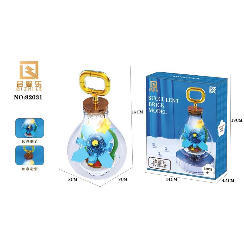 QIZHILE 92031 non  ĐÁ SAPPHIRE bộ đồ chơi xếp lắp ráp ghép mô hình SUCCULENT BRICK MODEL ICE SAPPHIRE 124 khối