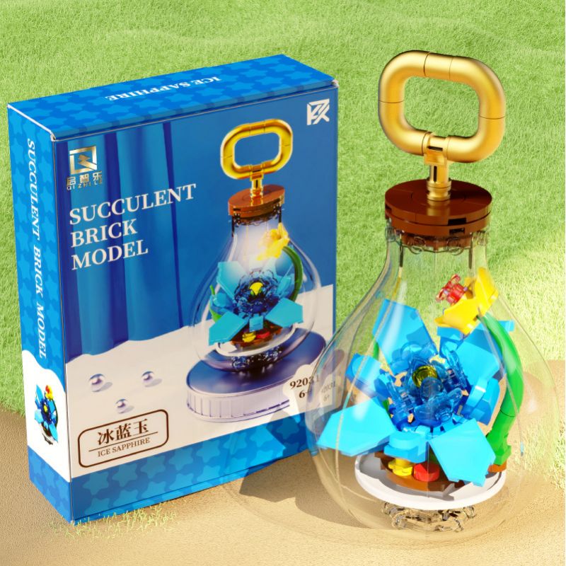 QIZHILE 92031 non  ĐÁ SAPPHIRE bộ đồ chơi xếp lắp ráp ghép mô hình SUCCULENT BRICK MODEL ICE SAPPHIRE 124 khối