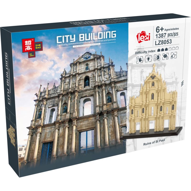 FUN IMAGINATION LZ8053 8053 non  TÀN TÍCH THÁNH PAUL ??? MA CAO bộ đồ chơi xếp lắp ráp ghép mô hình Buildings RUINS OF ST PAUL 1387 khối