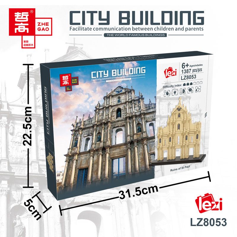 FUN IMAGINATION LZ8053 8053 non  TÀN TÍCH THÁNH PAUL ??? MA CAO bộ đồ chơi xếp lắp ráp ghép mô hình Buildings RUINS OF ST PAUL 1387 khối
