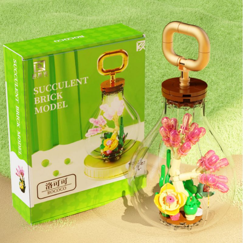QIZHILE 92027 non  XƯA bộ đồ chơi xếp lắp ráp ghép mô hình SUCCULENT BRICK MODEL ROCOCO 112 khối