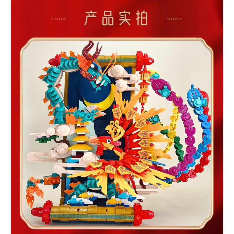 LINOOS LN7042 7042 non  RỒNG VÀ PHƯỢNG bộ đồ chơi xếp lắp ráp ghép mô hình Chinese Traditional Festivals Lễ Hội Cổ Truyền 1520 khối