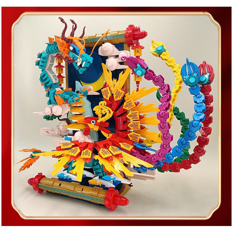 LINOOS LN7042 7042 non  RỒNG VÀ PHƯỢNG bộ đồ chơi xếp lắp ráp ghép mô hình Chinese Traditional Festivals Lễ Hội Cổ Truyền 1520 khối