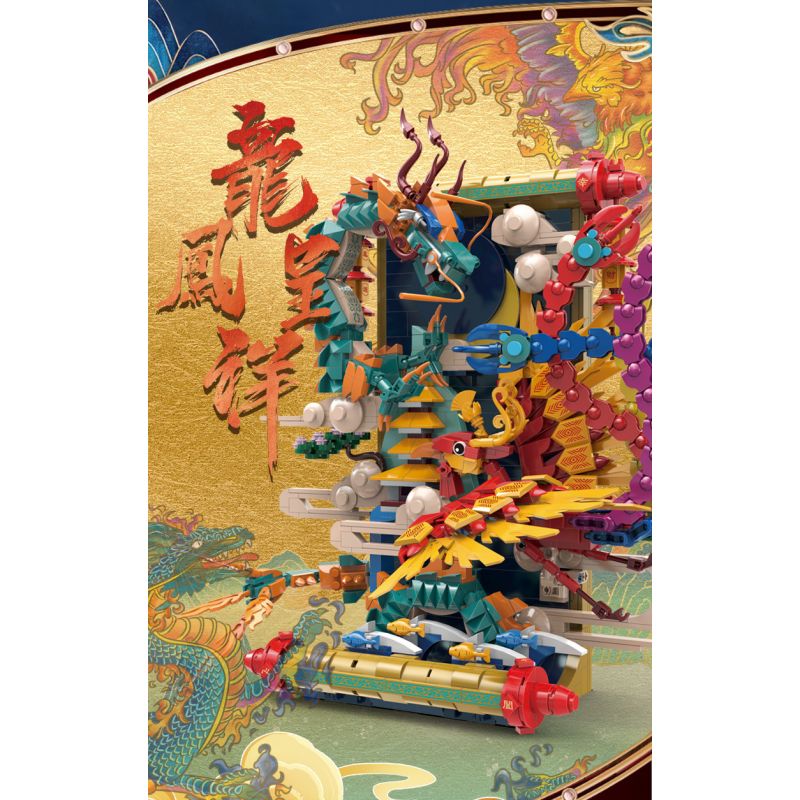 LINOOS LN7042 7042 non  RỒNG VÀ PHƯỢNG bộ đồ chơi xếp lắp ráp ghép mô hình Chinese Traditional Festivals Lễ Hội Cổ Truyền 1520 khối