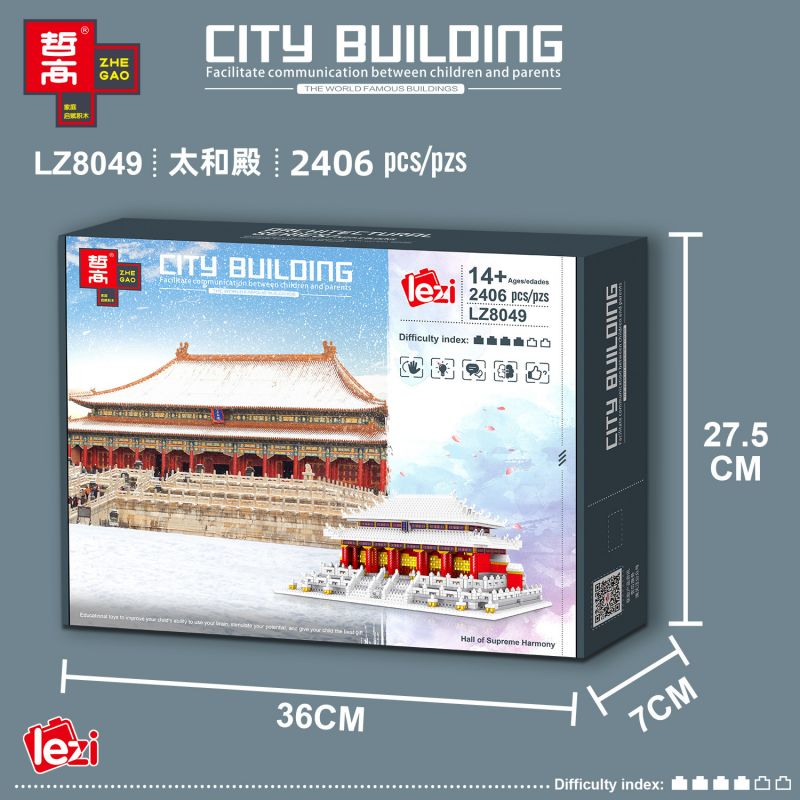 FUN IMAGINATION LZ8049 8049 non  PHONG CẢNH TUYẾT ĐÀI LOAN bộ đồ chơi xếp lắp ráp ghép mô hình Buildings HALL OF SUPREME HARMONY 2406 khối