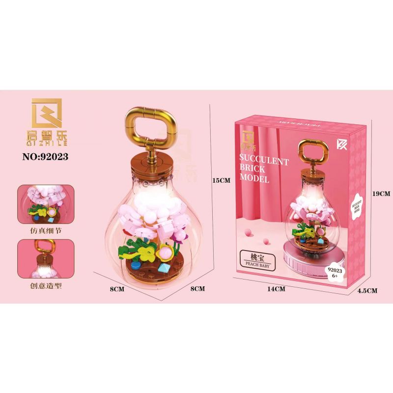 QIZHILE 92023 non  KHO BÁU ĐÀO bộ đồ chơi xếp lắp ráp ghép mô hình SUCCULENT BRICK MODEL PEACH BABY 115 khối
