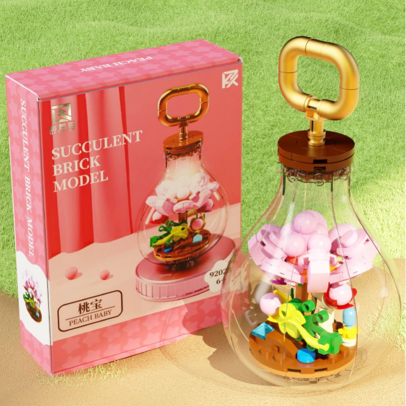QIZHILE 92023 non  KHO BÁU ĐÀO bộ đồ chơi xếp lắp ráp ghép mô hình SUCCULENT BRICK MODEL PEACH BABY 115 khối