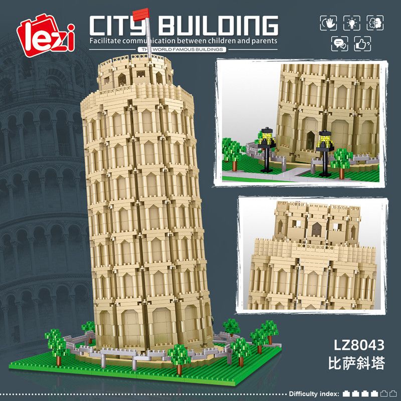 FUN IMAGINATION LZ8043 8043 non  THÁP NGHIÊNG PISA bộ đồ chơi xếp lắp ráp ghép mô hình Buildings LEANING TOWER OF PISA 2148 khối