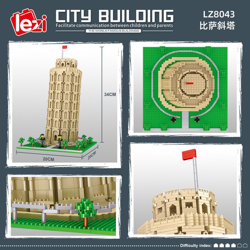 FUN IMAGINATION LZ8043 8043 non  THÁP NGHIÊNG PISA bộ đồ chơi xếp lắp ráp ghép mô hình Buildings LEANING TOWER OF PISA 2148 khối