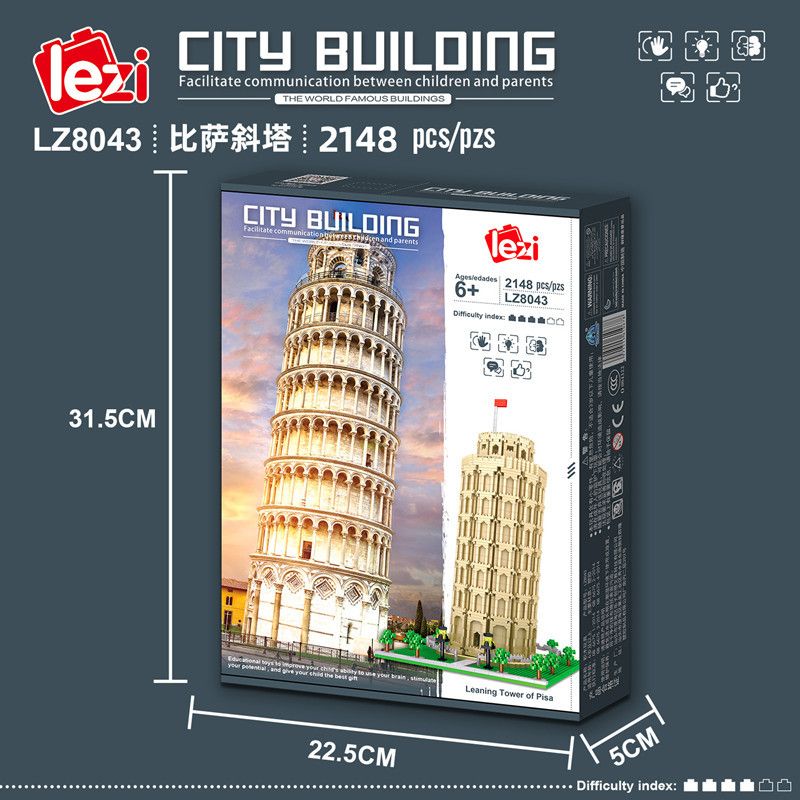 FUN IMAGINATION LZ8043 8043 non  THÁP NGHIÊNG PISA bộ đồ chơi xếp lắp ráp ghép mô hình Buildings LEANING TOWER OF PISA 2148 khối