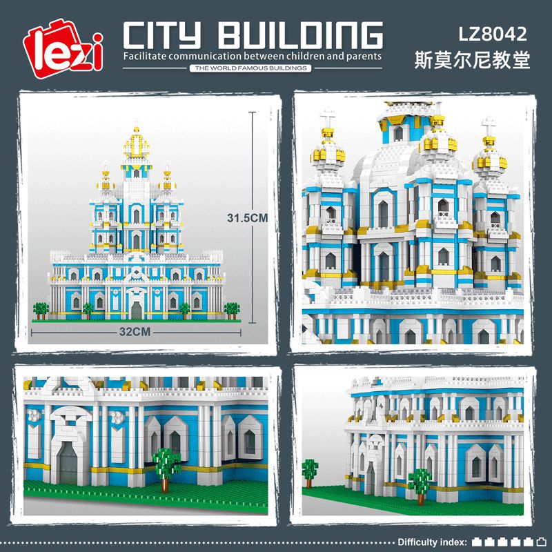 FUN IMAGINATION LZ8042 8042 non  NHÀ THỜ SMOLNY ??? ST PETERSBURG bộ đồ chơi xếp lắp ráp ghép mô hình Buildings SMOLNY MONASTERY 3737 khối