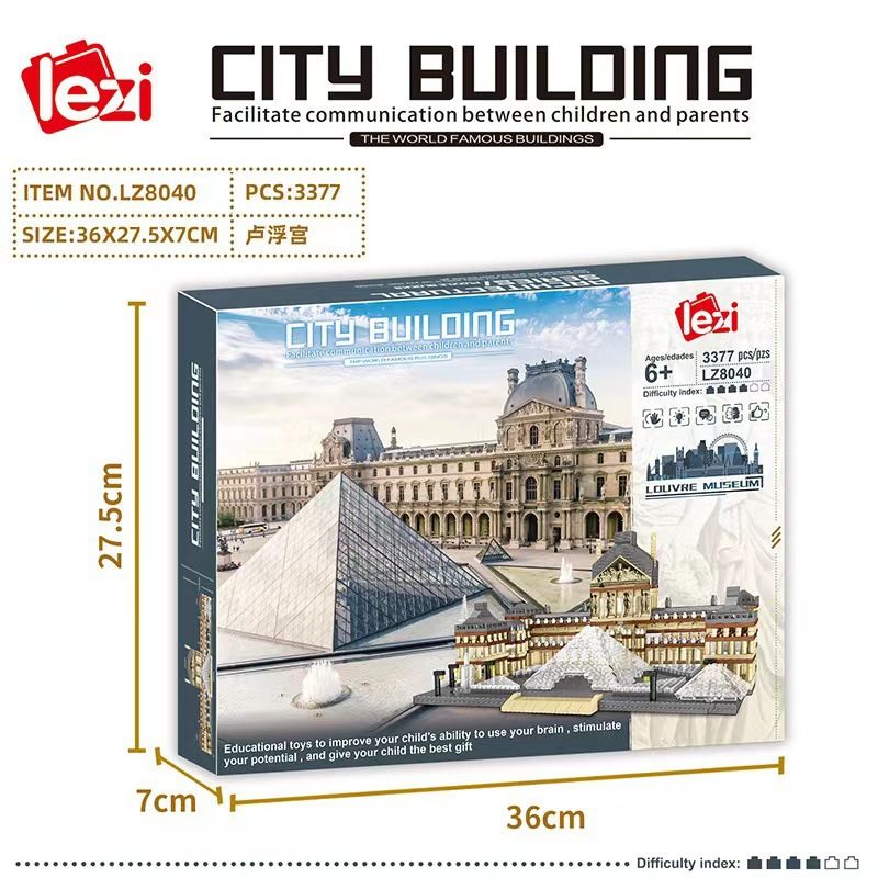 FUN IMAGINATION LZ8040 8040 non  BẢO TÀNG LOUVRE bộ đồ chơi xếp lắp ráp ghép mô hình Buildings 3377 khối