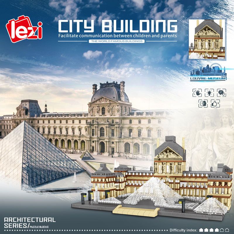 FUN IMAGINATION LZ8040 8040 non  BẢO TÀNG LOUVRE bộ đồ chơi xếp lắp ráp ghép mô hình Buildings 3377 khối