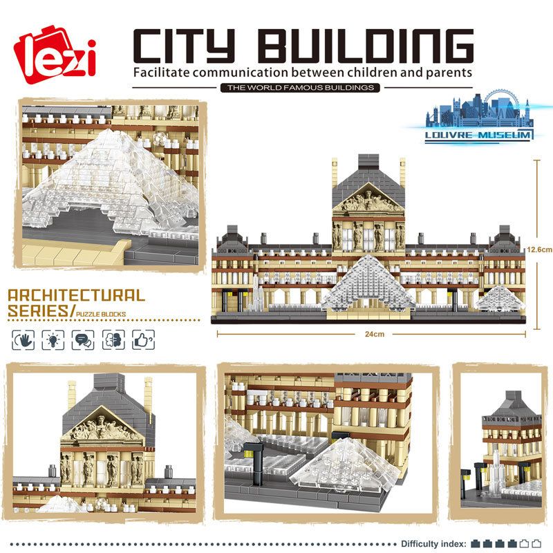 FUN IMAGINATION LZ8040 8040 non  BẢO TÀNG LOUVRE bộ đồ chơi xếp lắp ráp ghép mô hình Buildings 3377 khối