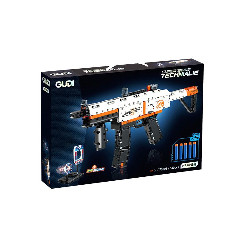 GUDI 70003 non  SÚNG TIỂU LIÊN MP5 bộ đồ chơi xếp lắp ráp ghép mô hình 540 khối