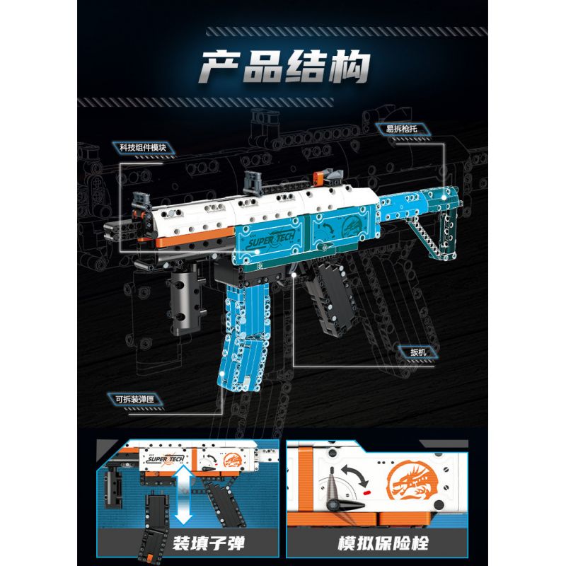 GUDI 70003 non  SÚNG TIỂU LIÊN MP5 bộ đồ chơi xếp lắp ráp ghép mô hình 540 khối