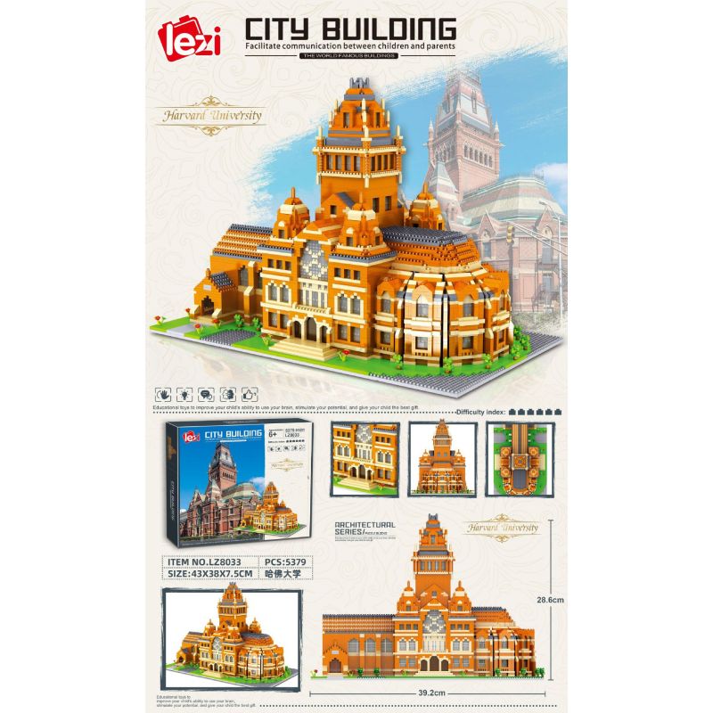 FUN IMAGINATION LZ8033 8033 non  ĐẠI HỌC HARVARD bộ đồ chơi xếp lắp ráp ghép mô hình Buildings HARVARD UNIVERSITY 5379 khối