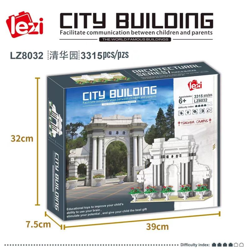 FUN IMAGINATION LZ8032 8032 non  VƯỜN THANH HOA bộ đồ chơi xếp lắp ráp ghép mô hình Buildings TSINGHUA CAMPUS 3315 khối