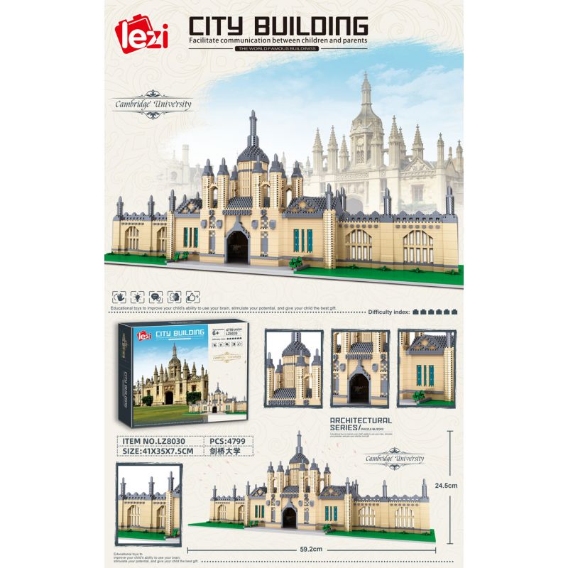 FUN IMAGINATION LZ8030 8030 non  ĐẠI HỌC CAMBRIDGE bộ đồ chơi xếp lắp ráp ghép mô hình Buildings CAMBRIDGE UNIVERSITY 4799 khối