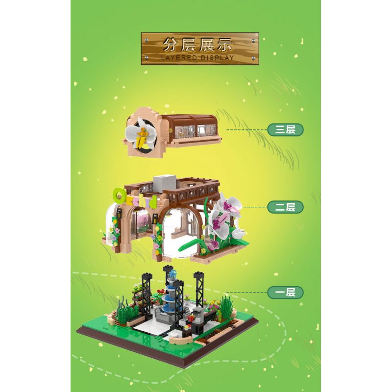 ZHEGAO 00419 non  NHÀ PHONG LAN bộ đồ chơi xếp lắp ráp ghép mô hình Modular Buildings ORCHID GREEN HOUSE Mô Hình Nhà Cửa 2183 khối