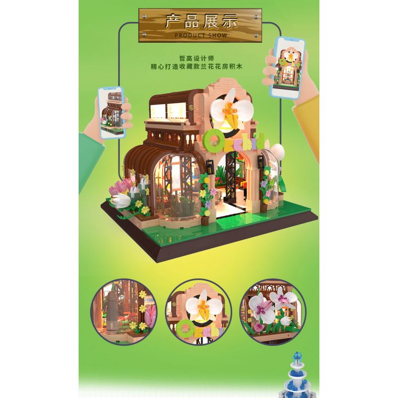 ZHEGAO 00419 non  NHÀ PHONG LAN bộ đồ chơi xếp lắp ráp ghép mô hình Modular Buildings ORCHID GREEN HOUSE Mô Hình Nhà Cửa 2183 khối