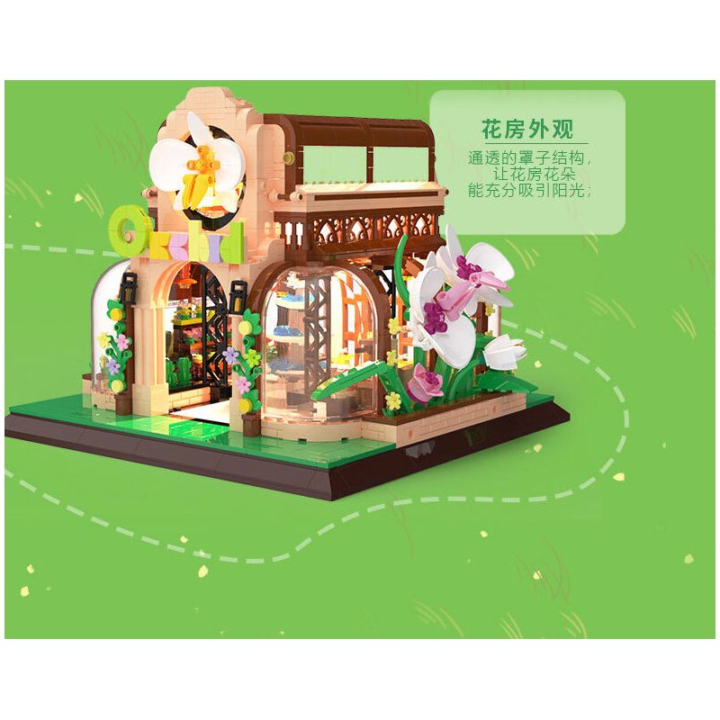 ZHEGAO 00419 non  NHÀ PHONG LAN bộ đồ chơi xếp lắp ráp ghép mô hình Modular Buildings ORCHID GREEN HOUSE Mô Hình Nhà Cửa 2183 khối