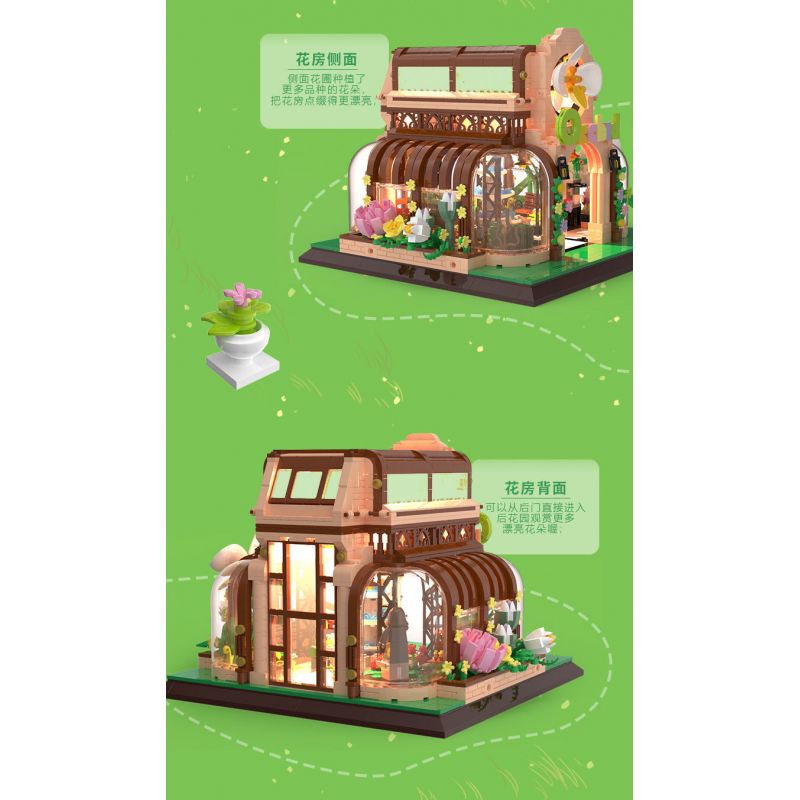 ZHEGAO 00419 non  NHÀ PHONG LAN bộ đồ chơi xếp lắp ráp ghép mô hình Modular Buildings ORCHID GREEN HOUSE Mô Hình Nhà Cửa 2183 khối