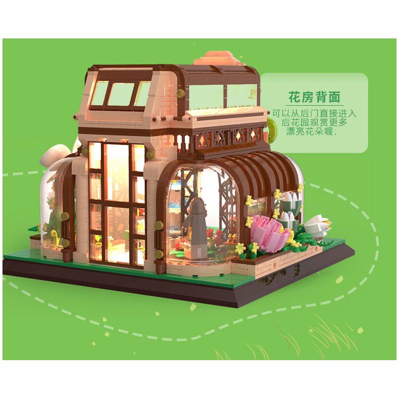ZHEGAO 00419 non  NHÀ PHONG LAN bộ đồ chơi xếp lắp ráp ghép mô hình Modular Buildings ORCHID GREEN HOUSE Mô Hình Nhà Cửa 2183 khối