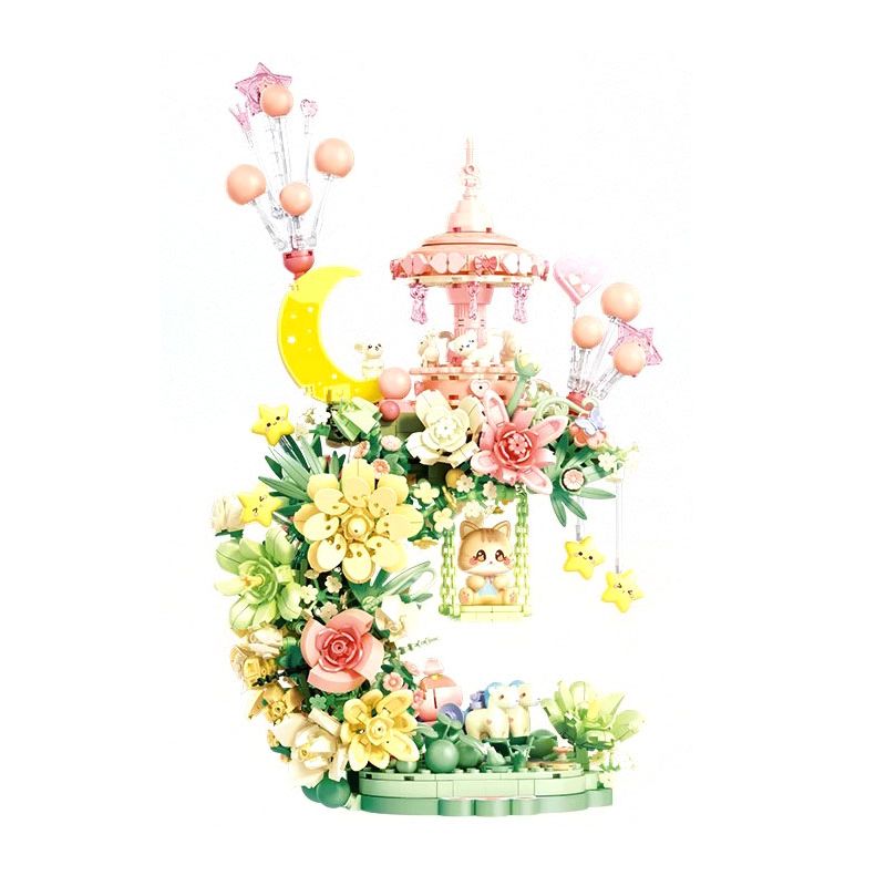 SEMBO 611082 non Lego SHOP HOA DƯỚI TRĂNG bộ đồ chơi xếp lắp ráp ghép mô hình FLOWERS AND MOON 1300 khối