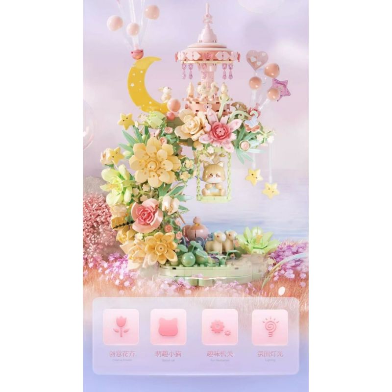 SEMBO 611082 non  SHOP HOA DƯỚI TRĂNG bộ đồ chơi xếp lắp ráp ghép mô hình FLOWERS AND MOON 1300 khối