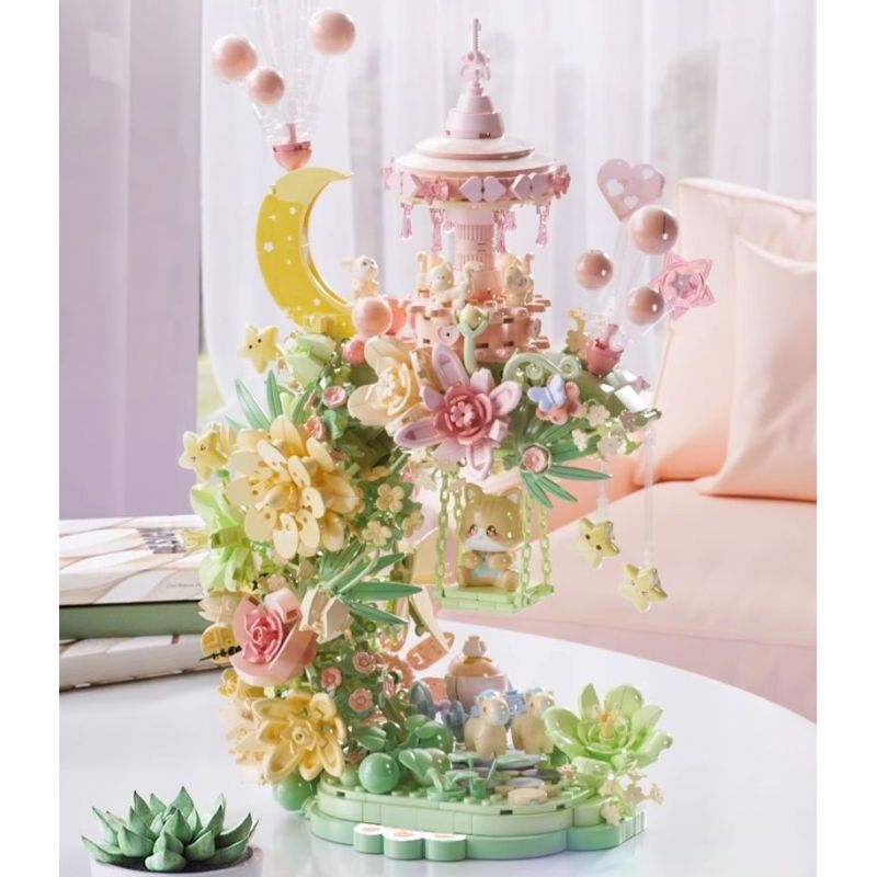 SEMBO 611082 non  SHOP HOA DƯỚI TRĂNG bộ đồ chơi xếp lắp ráp ghép mô hình FLOWERS AND MOON 1300 khối