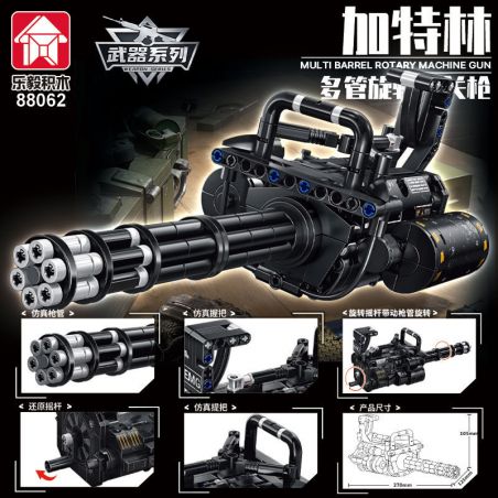 LE YI 88062 non  SÚNG MÁY QUAY NHIỀU NÒNG GATLING bộ đồ chơi xếp lắp ráp ghép mô hình Military Army MULTIBAREL ROTARY MACHINE GUN Quân Sự Bộ Đội 486 khối
