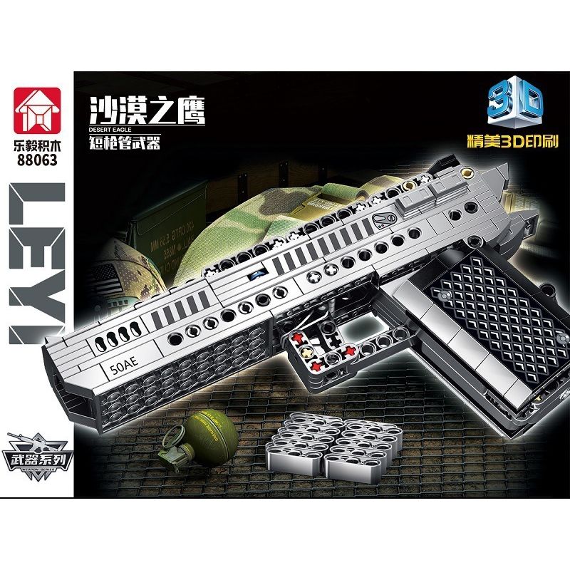 LE YI 88063 non  VŨ KHÍ NÒNG NGẮN DESERT EAGLE bộ đồ chơi xếp lắp ráp ghép mô hình Military Army Quân Sự Bộ Đội 408 khối