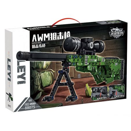 LE YI 88075 non  SÚNG BẮN TỈA AWM bộ đồ chơi xếp lắp ráp ghép mô hình Military Army AWM SNIPING RIFLE Quân Sự Bộ Đội 402 khối