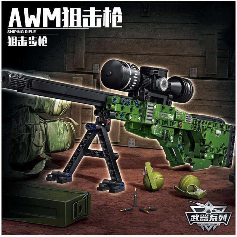 LE YI 88075 non  SÚNG BẮN TỈA AWM bộ đồ chơi xếp lắp ráp ghép mô hình Military Army AWM SNIPING RIFLE Quân Sự Bộ Đội 402 khối