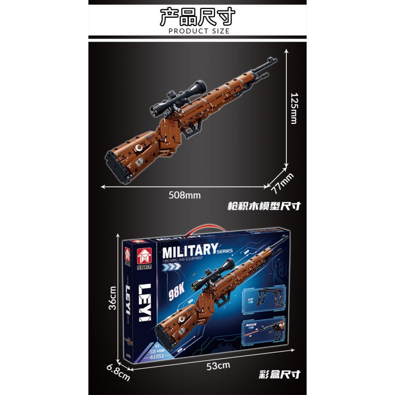 LE YI 81051 non  SÚNG TRƯỜNG 98K bộ đồ chơi xếp lắp ráp ghép mô hình Military Army Quân Sự Bộ Đội 528 khối