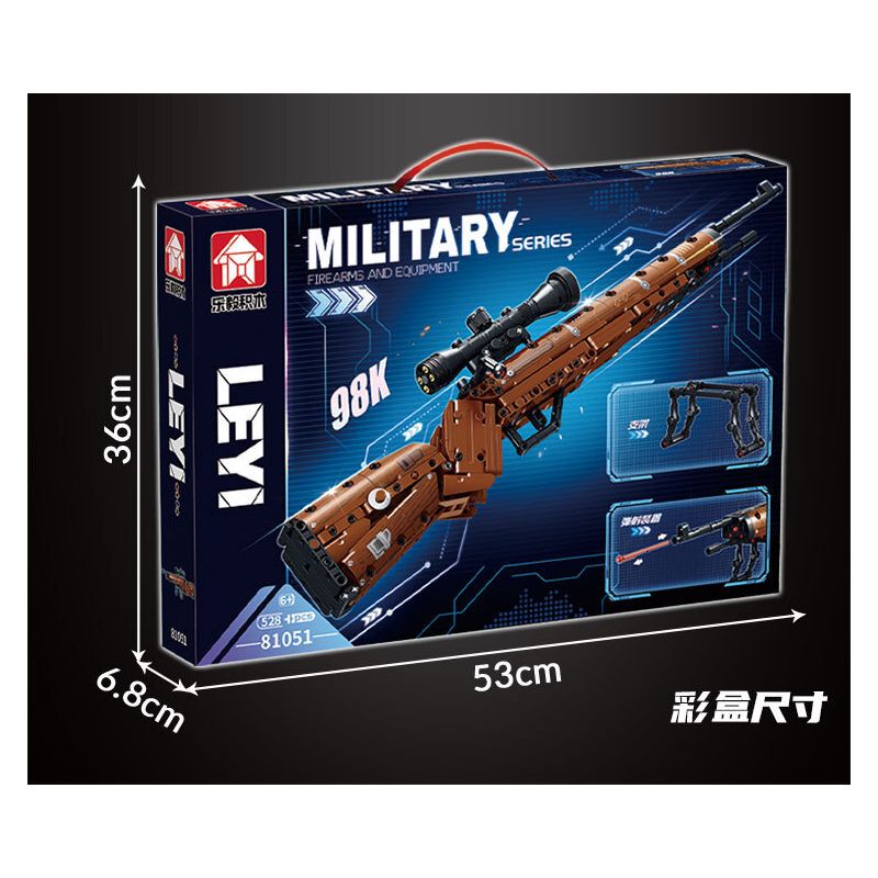 LE YI 81051 non  SÚNG TRƯỜNG 98K bộ đồ chơi xếp lắp ráp ghép mô hình Military Army Quân Sự Bộ Đội 528 khối
