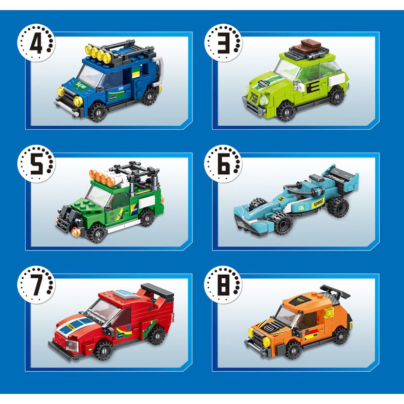 MINGDI LEIBAO K0758 0758 non  8 LOẠI MIẾNG DÁN NAM CHÂM Ô TÔ bộ đồ chơi xếp lắp ráp ghép mô hình Racers Đua Tốc Độ 856 khối