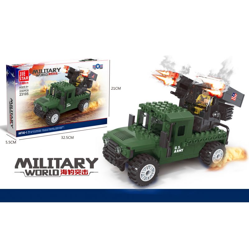 JIESTAR 23105 non Lego SEAL ASSAULT XE PHÓNG HỎA LỰC TÊN LỬA ANTWQ-1AVENGER bộ đồ chơi xếp lắp ráp ghép mô hình Military Army MILITARY WORLD Quân Sự Bộ Đội 230 khối