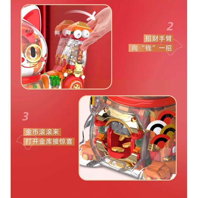 JAKI JK8888-1 8888-1 JK8888-2 8888-2 non  SÁNG TẠO THỜI THƯỢNG MÈO SIÊU MAY MẮN bộ đồ chơi xếp lắp ráp ghép mô hình SUPER LUCKY CAT