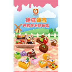 FORANGE FC8288 8288 non  BỘ SƯU TẬP MINI 6 HỘP CƠM TRƯA BÁNH TRÁI CÂY CUỘN ĐỒ ĂN NHANH KIỂU MỸ SUSHI BĂNG CHUYỀN MÌ NƯỚNG MỚI HẠNH NHÂN TẦNG bộ đồ chơi xếp lắp ráp ghép mô hình 843 khối