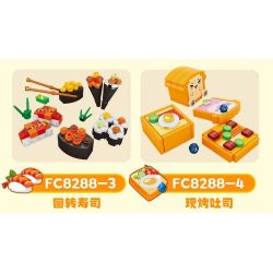 FORANGE FC8288 8288 non  BỘ SƯU TẬP MINI 6 HỘP CƠM TRƯA BÁNH TRÁI CÂY CUỘN ĐỒ ĂN NHANH KIỂU MỸ SUSHI BĂNG CHUYỀN MÌ NƯỚNG MỚI HẠNH NHÂN TẦNG bộ đồ chơi xếp lắp ráp ghép mô hình 843 khối