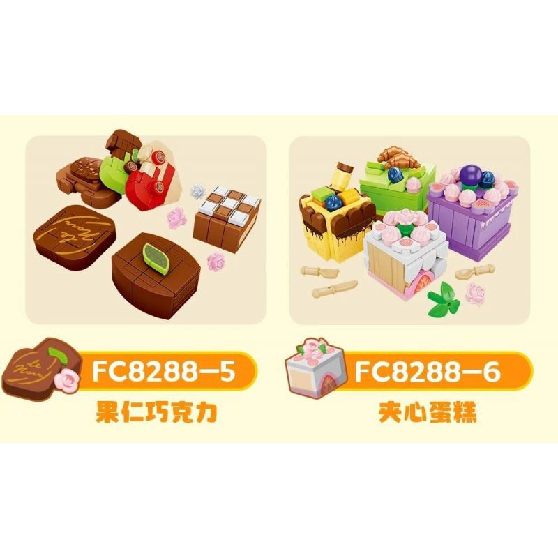 FORANGE FC8288 8288 non  BỘ SƯU TẬP MINI 6 HỘP CƠM TRƯA BÁNH TRÁI CÂY CUỘN ĐỒ ĂN NHANH KIỂU MỸ SUSHI BĂNG CHUYỀN MÌ NƯỚNG MỚI HẠNH NHÂN TẦNG bộ đồ chơi xếp lắp ráp ghép mô hình 843 khối