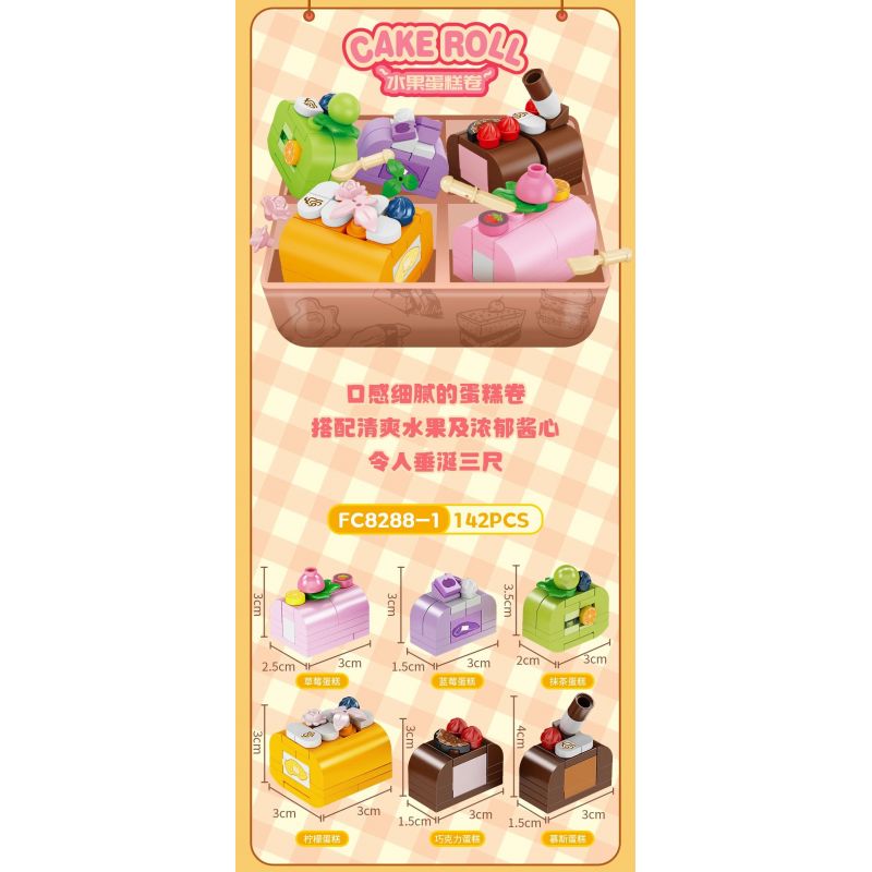 FORANGE FC8288 8288 non  BỘ SƯU TẬP MINI 6 HỘP CƠM TRƯA BÁNH TRÁI CÂY CUỘN ĐỒ ĂN NHANH KIỂU MỸ SUSHI BĂNG CHUYỀN MÌ NƯỚNG MỚI HẠNH NHÂN TẦNG bộ đồ chơi xếp lắp ráp ghép mô hình 843 khối