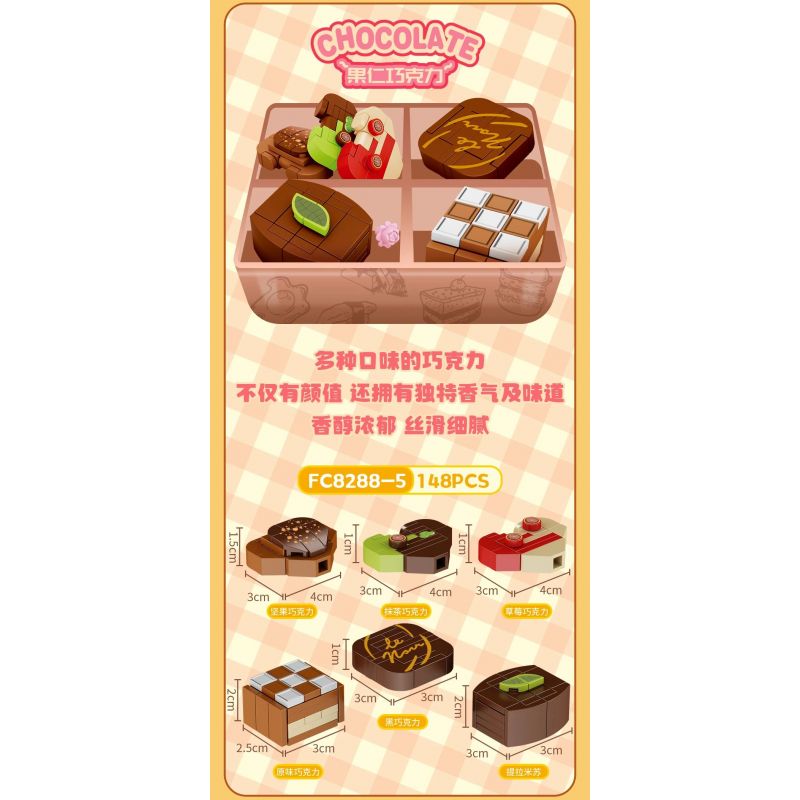 FORANGE FC8288 8288 non  BỘ SƯU TẬP MINI 6 HỘP CƠM TRƯA BÁNH TRÁI CÂY CUỘN ĐỒ ĂN NHANH KIỂU MỸ SUSHI BĂNG CHUYỀN MÌ NƯỚNG MỚI HẠNH NHÂN TẦNG bộ đồ chơi xếp lắp ráp ghép mô hình 843 khối